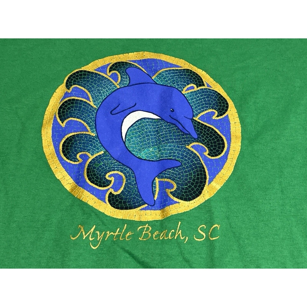 Vintage Dolphin T-Shirt Mosaic Motif Myrtle Beach South Carolina Green Sz M USA - Picture 3 of 6